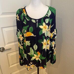 Old Navy Babydoll Peasant Top in Blue Floral - Size Medium - NWOT (326)